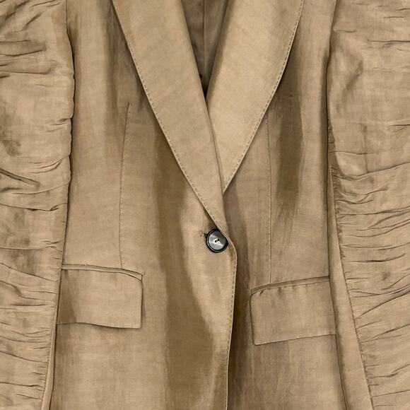Tan Ruched Sleeve Women's Blazer - Picture 2 of 7